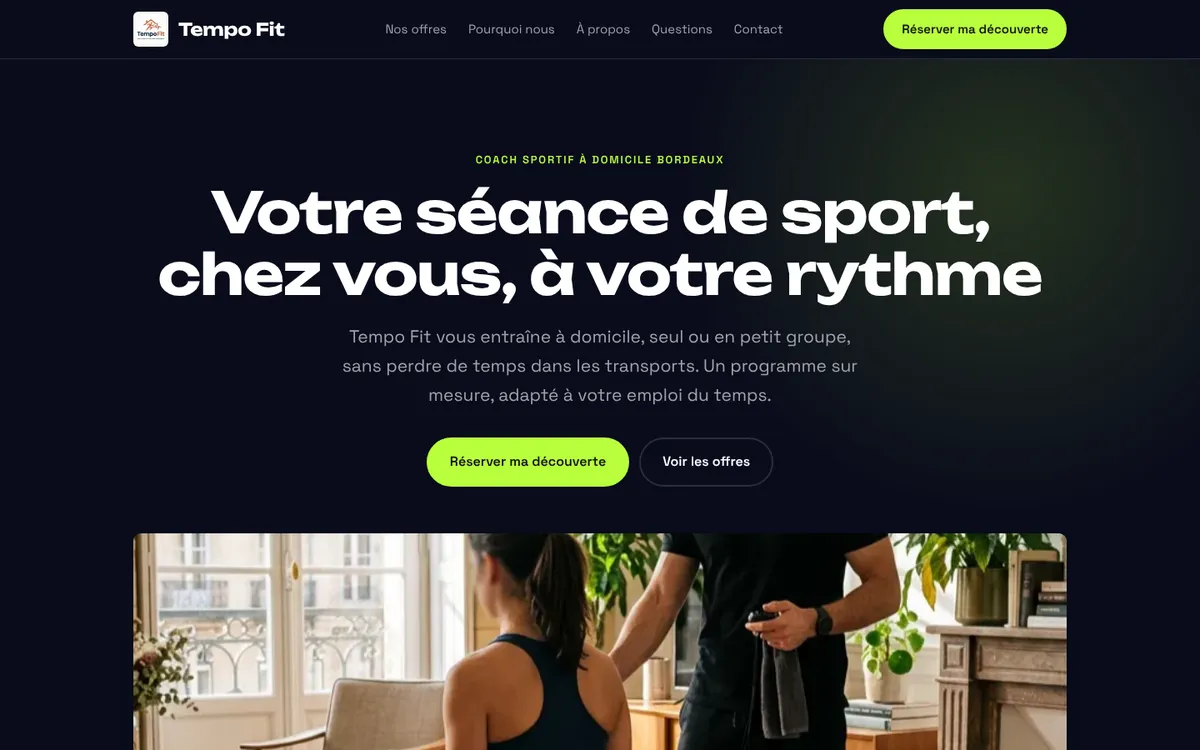 Site Tempo Fit, direction Futuriste