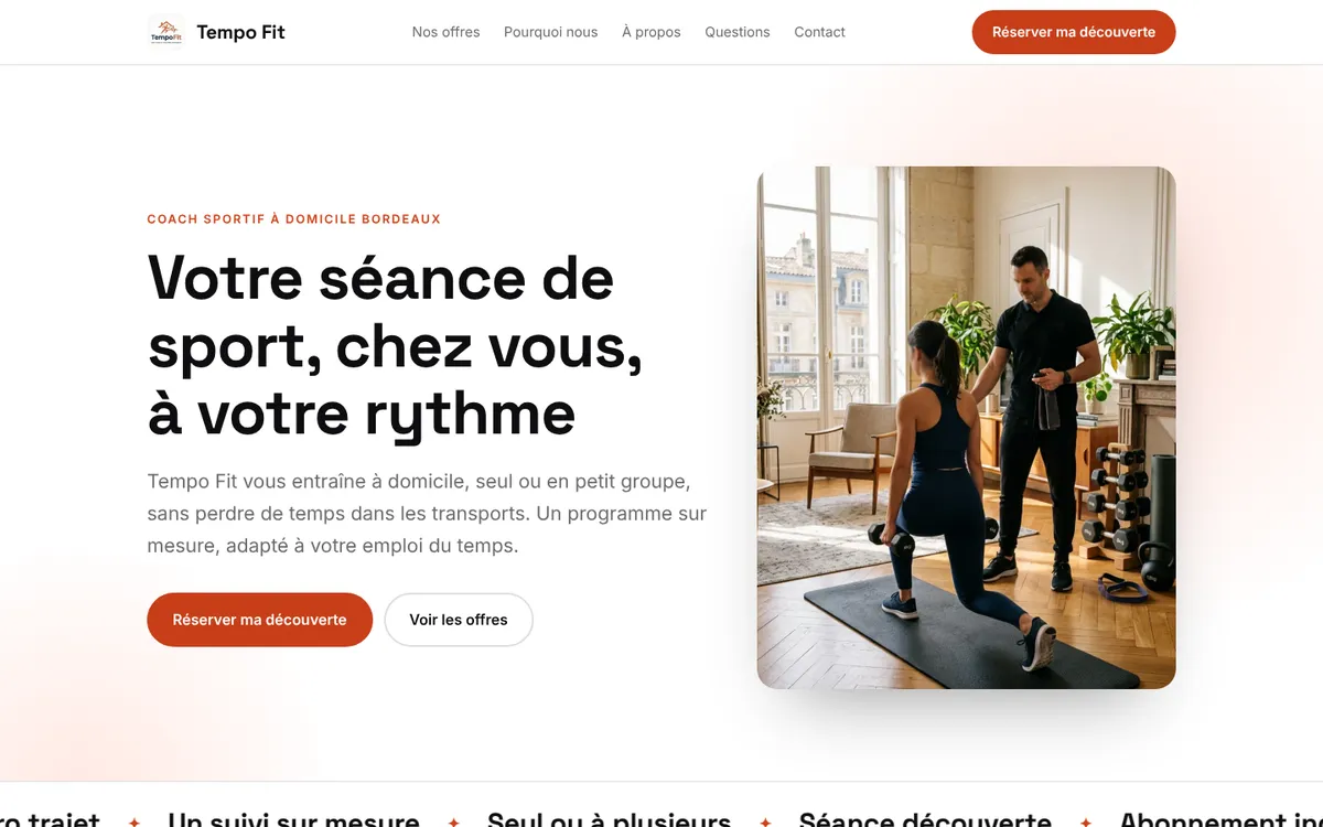 Site Tempo Fit, direction Pop